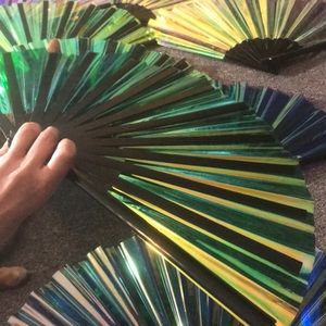 GREEN Holographic Iridescent Festival Hand Fan
